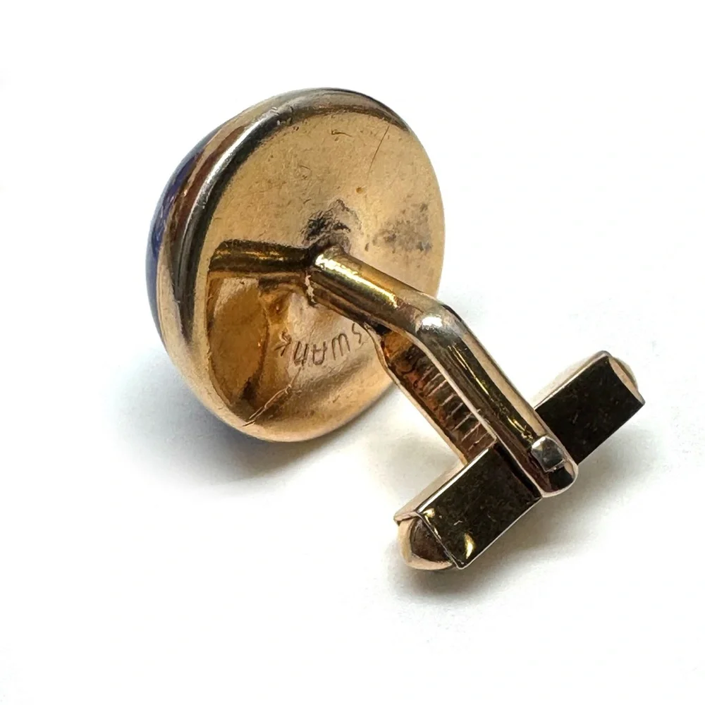 SWANK Vintage Blue Moonglow Lucite Dome Cuff Links in Goldtone